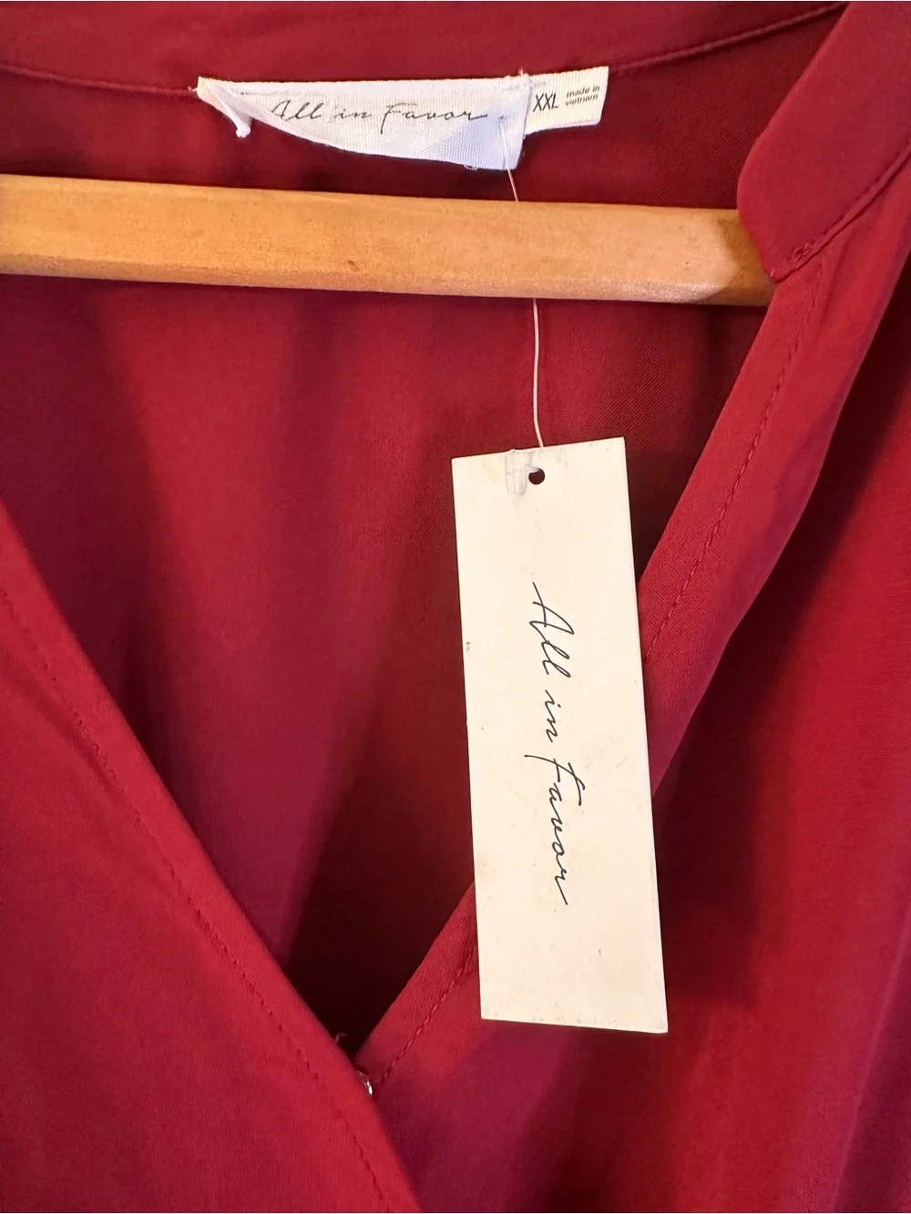 All in Favor Crimson Wrap-Style Long Sleeve Dress